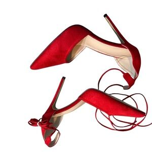 Red stiletto strappy wrap gladiator sexy faux suede sz 8.5